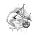 Neptune cleaning a boat tattoo design idea