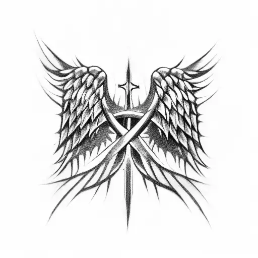 Cross angel wings crown of thorns  tattoo design idea