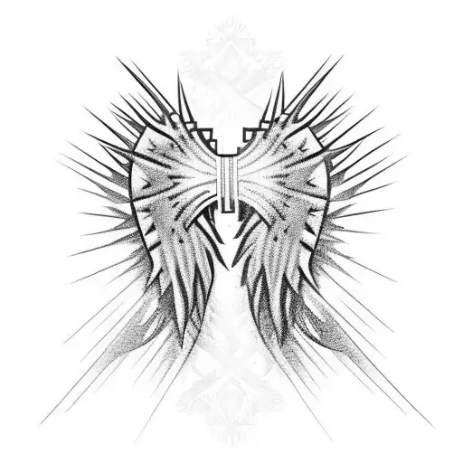 Cross angel wings crown of thorns  tattoo design idea