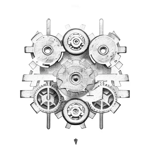 Mountains made up of car parts and gears tattoo design idea