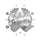 Mountains made up of car parts and gears tattoo design idea
