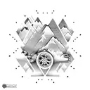 Mountains made up of car parts and gears tattoo design idea