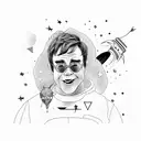 Elton John Heart Glasses with Rocket, Astronaut, World, and lyrics from your song tattoo design idea