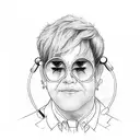 Elton John Heart Glasses with Rocket, Astronaut, World, and lyrics from your song tattoo design idea