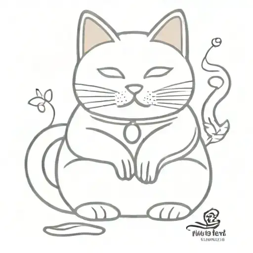 maneki neko with closed eyes   tattoo design idea
