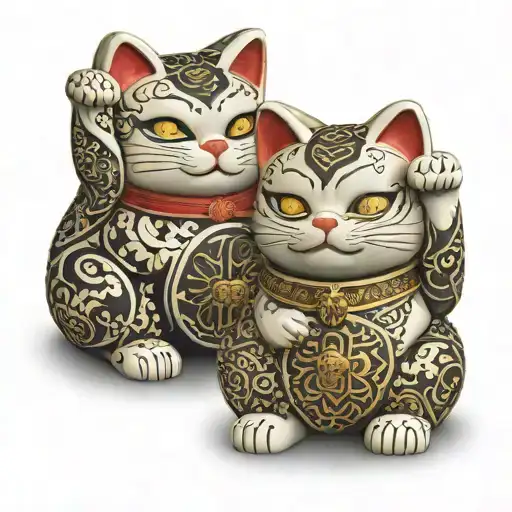 Japanese Lucky Cat Maneki Neko, Good luck, Vintage cat figurine   tattoo design idea