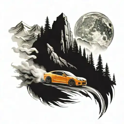 cars drifting in mountains tattoo design idea
