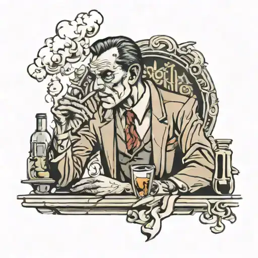 smoking man at a bar tattoo design idea