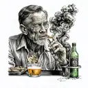 smoking man at a bar tattoo design idea