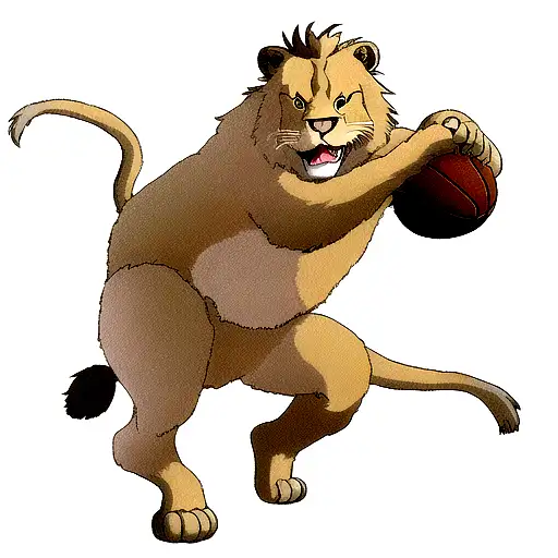 Lion holding standing on hind legs a basketball in its paw tattoo design idea