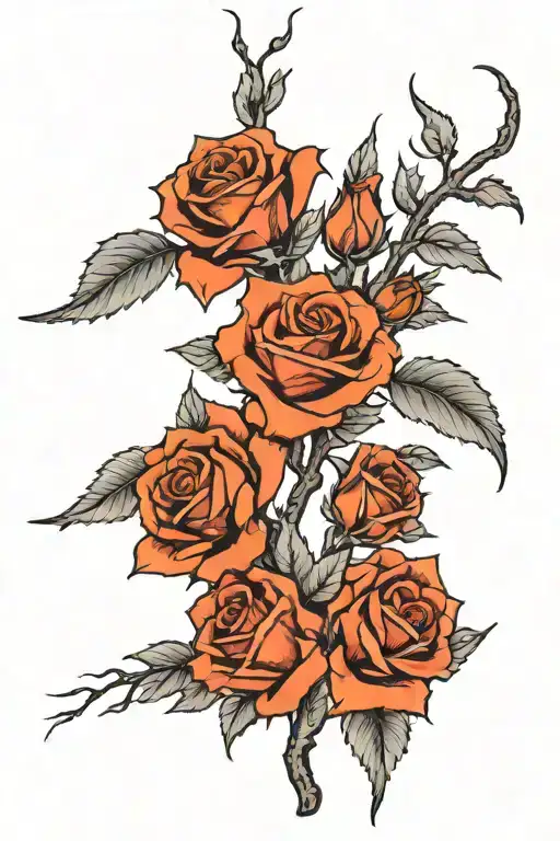 A black and white tattoo outline of a bunch of thick old spooky branches as the back of 2 sexy roses with a few leaves tattoo design idea