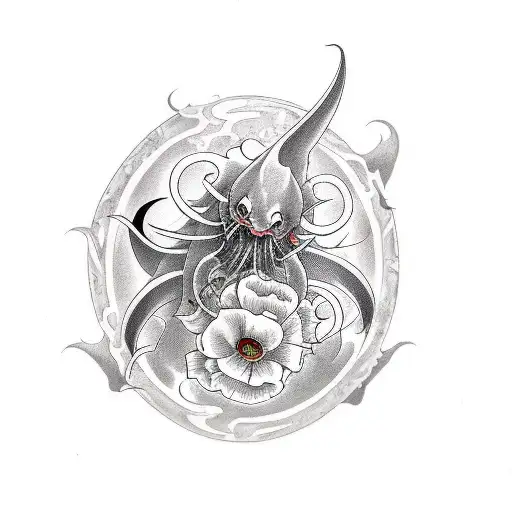 vampire squid with poppy tattoo design idea