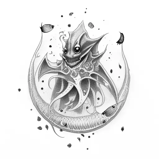 vampire squid with poppy tattoo design idea