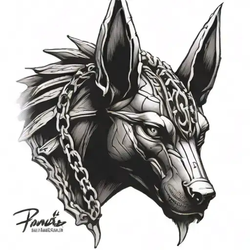 Anubis and chain tattoo design idea
