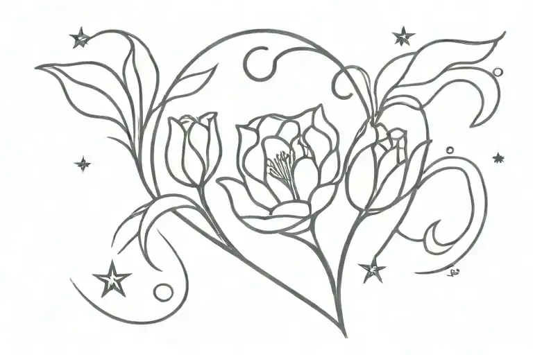 heart tulip and star sign tattoo design idea