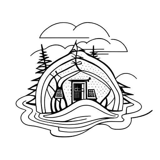 small house on flower and tree hill tattoo design idea