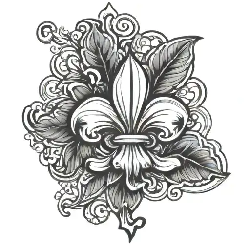 Louisiana Mississippi outline magnolia fleur de lis tattoo design idea