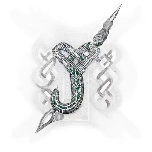 Pictish serpent intertwined with Scottish tartan patterns tattoo design idea