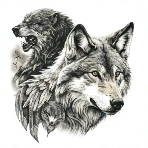wolf and hawk  tattoo design idea