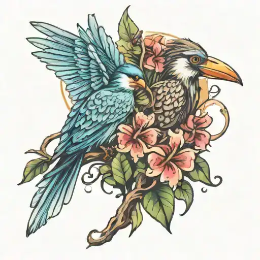 tropical trees death nautical birds tattoo design idea