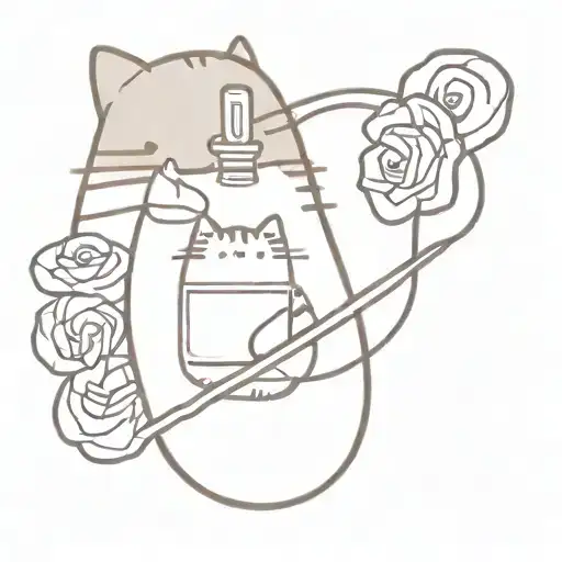 pusheen with perfume bottle held tattoo design idea