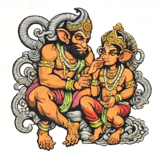 ram and hanuman siting below giving blessings tattoo design idea