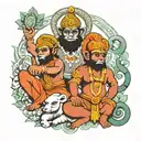 ram and hanuman siting below giving blessings tattoo design idea