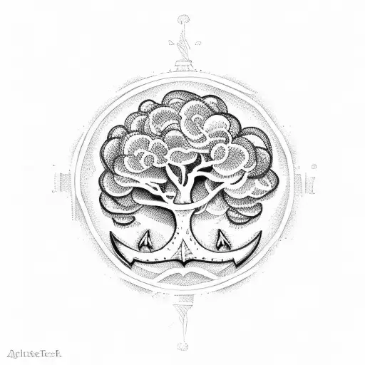 Anchor under mango tree tattoo design idea