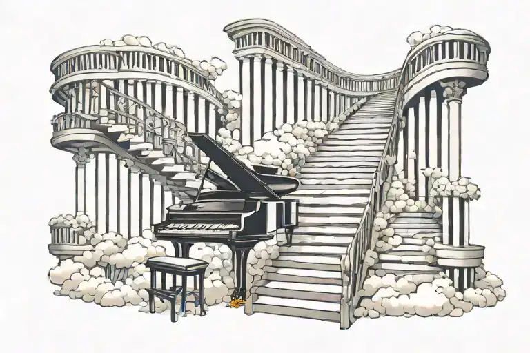 stairway to heaven gates made of piano keys tattoo design idea