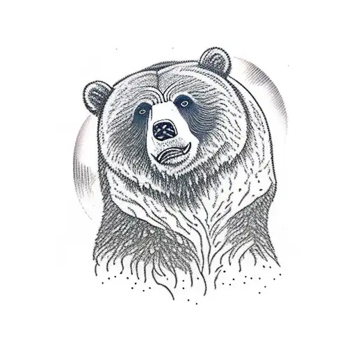 Grizzly bear with forest background  tattoo design idea