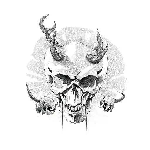 devil with a village and a skull on the bottom tattoo design idea