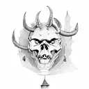 devil with a village and a skull on the bottom tattoo design idea