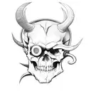 devil with a village and a skull on the bottom tattoo design idea