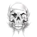 tattoo sleve with a devil and underneath a skull with a dead village tattoo design idea