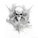 tattoo sleve with a devil and underneath a skull with a dead village tattoo design idea