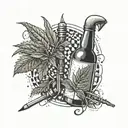 A beer bottle and weed leaf intertwined with golf clubs tattoo design idea