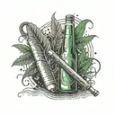 A beer bottle and weed leaf intertwined with golf clubs tattoo design idea
