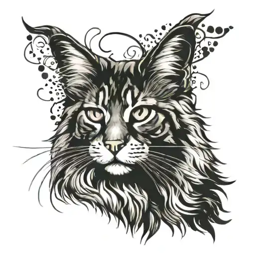 maine coon cat with wings spread wide tattoo design idea