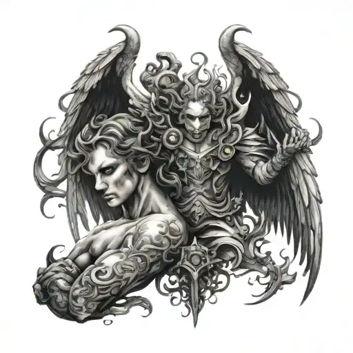 Angels and demons united tattoo design idea