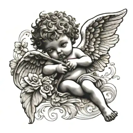 children angel cupid tattoo design idea