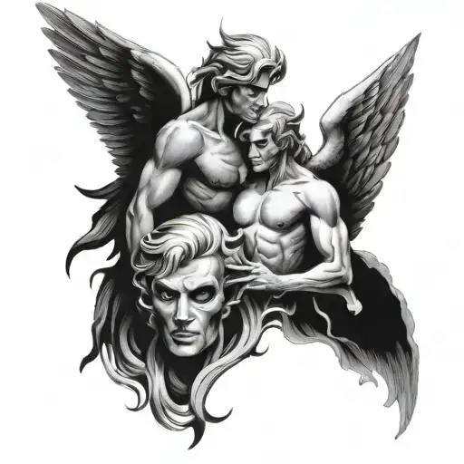 Angel and devil combined tattoo design idea