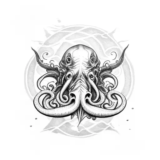 cthulhu, ocean depth), abyss, dark,  tattoo design idea