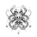 cthulhu, ocean depth), abyss, dark,  tattoo design idea