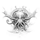 cthulhu, ocean depth), abyss, dark,  tattoo design idea