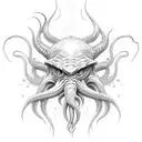 cthulhu, ocean depth), abyss, dark,  tattoo design idea