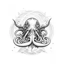 cthulhu, ocean depth), abyss, dark,  tattoo design idea