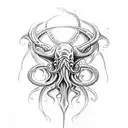 cthulhu, ocean depth), abyss, dark,  tattoo design idea