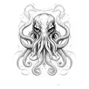 cthulhu, ocean depth), abyss, dark,  tattoo design idea