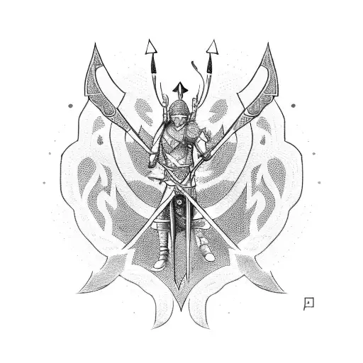 A warrior wielding a bow and arrow in a dotwork style inspired by Ragnarok Online tattoo design idea