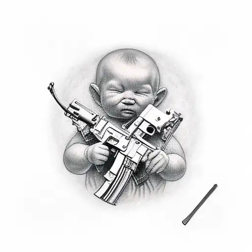Cherubim holding Ak-47 tattoo design idea